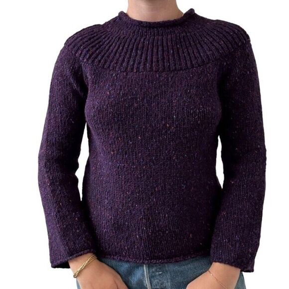 Vintage NWT Fisherman Purple Wool Donegal Fleck Chunky Irish Winter Sweater sz S - Picture 3 of 7